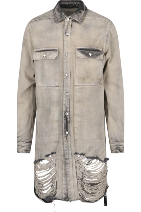 Coats & Jackets for Men Rick Owens Denim Shirt 'mineral Fringed'