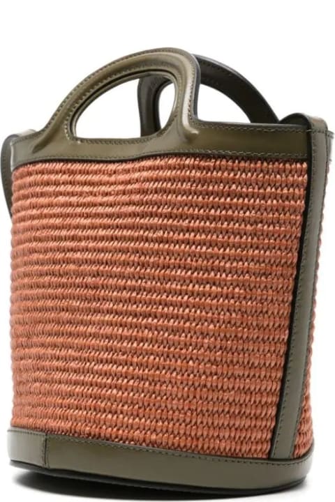 Marni for Women Marni Tropicalia Mini Bag In Brown Leather And Orange Raffia