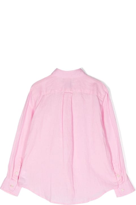 Shirts for Boys Ralph Lauren Pink Linen Shirt With Embroidered Pony
