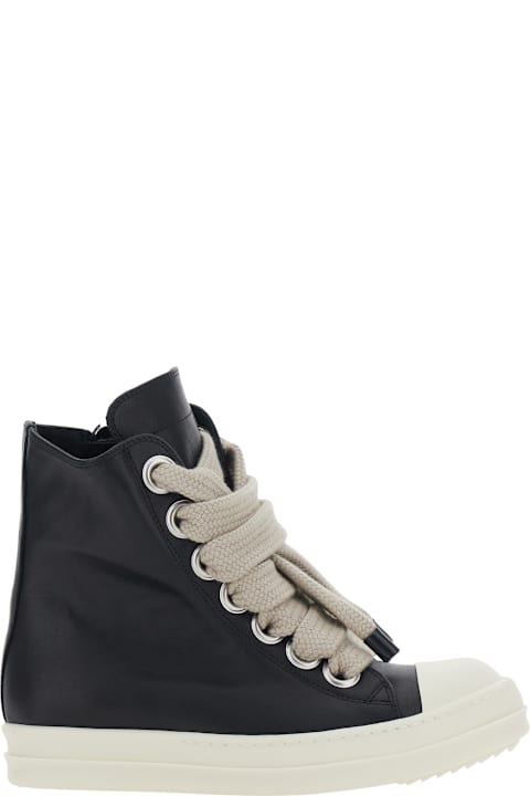 Rick Owens 'jumbolaces' Black Sneakers With Oversize Laces And Side Zip Closure In Leather Woman