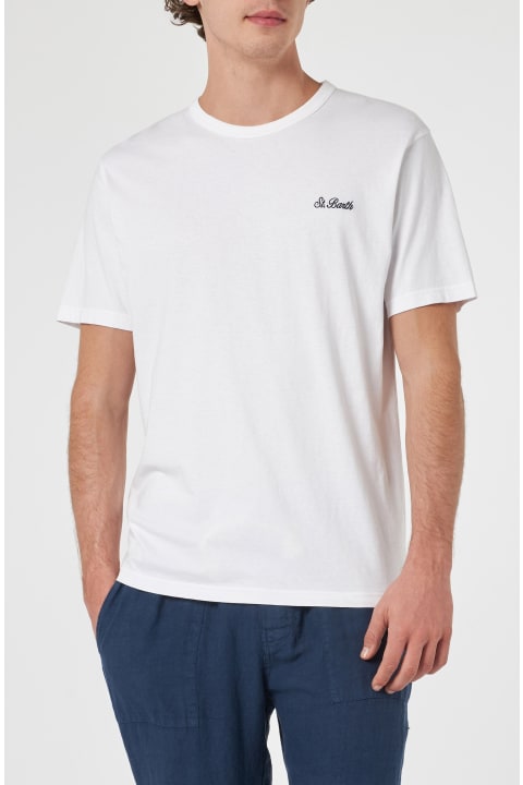 Homeware MC2 Saint Barth Man White Cotton Jersey T-shirt Dover With St. Barth Embroidery