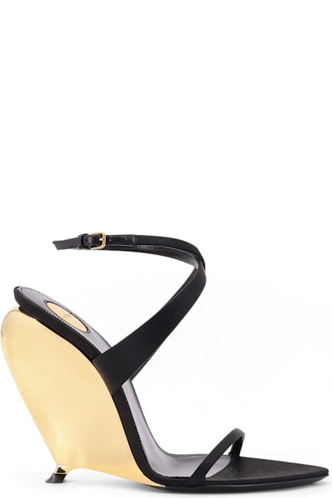 Saint Laurent Shoes for Women Saint Laurent Tallulah 110 Satin Sandals With Sculptural Wedge Heel