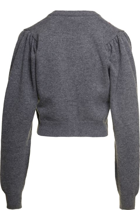 Alessandra Rich Sweaters for Women Alessandra Rich Grey Cardigan With 'diamond' Motif And Embroidered Rose Detail In Wool Woman