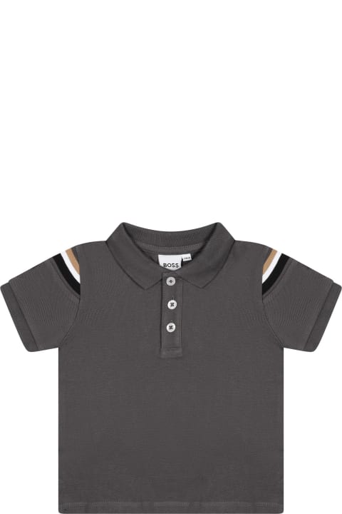 Topwear for Baby Girls Hugo Boss Gray Polo Shirt For Baby Boy With Logo