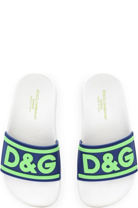 ベビーボーイズ Dolce & Gabbanaのシューズ Dolce & Gabbana Blue And White Slippers With Fluo D&g Logo