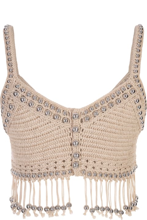 Paco Rabanne for Women Paco Rabanne Beige Crochet Top With Pearls
