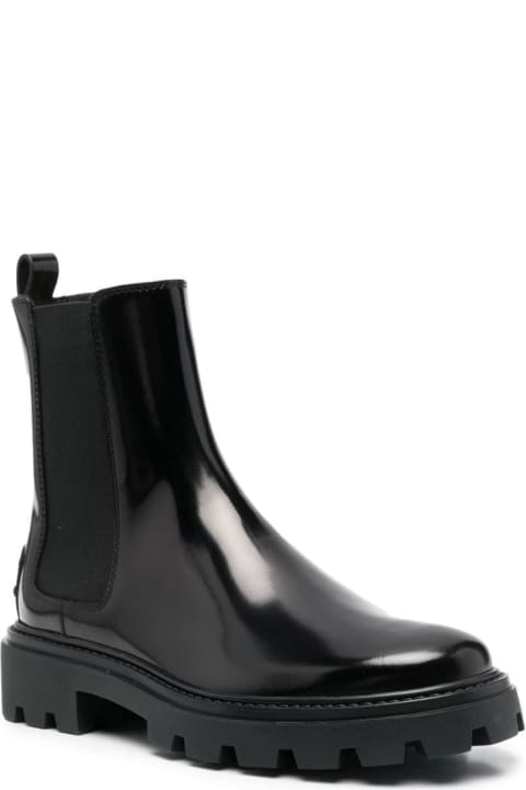 Tod's Shoes for Women Tod's Black 'beatles' Bootie With Stretch Inserts And Rubber Detail In Leather Woman