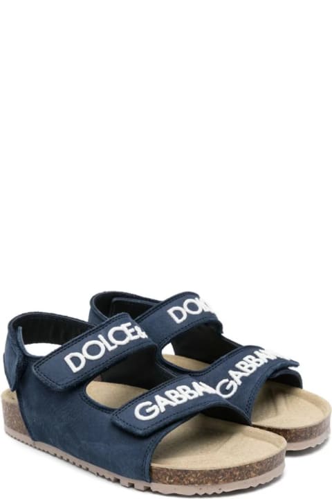Dolce & Gabbana for Kids Dolce & Gabbana Blue Nubuck Sandals With Logo