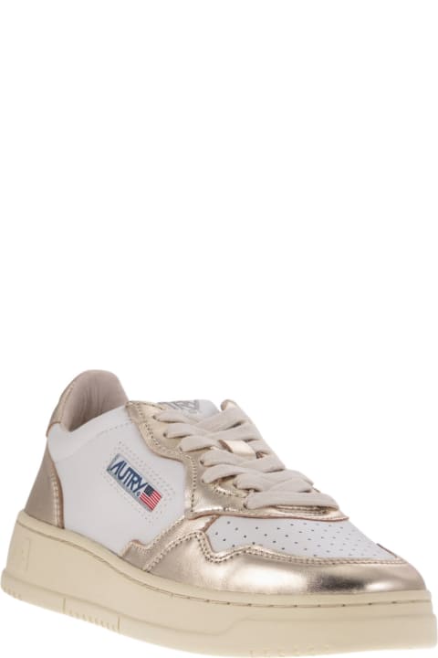 Autry for Women Autry Platinum And White Two-tone Leather Medalist Low Sneakers