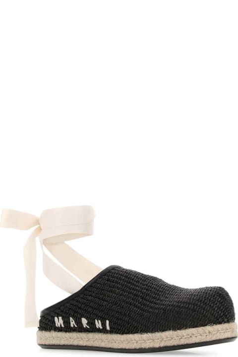 Flat Shoes for Women Marni Black Raffia Slippers