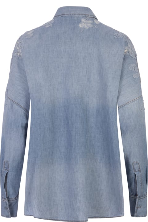 Ermanno Scervino Topwear for Women Ermanno Scervino Blue Linen And Cotton Over Shirt With Lace