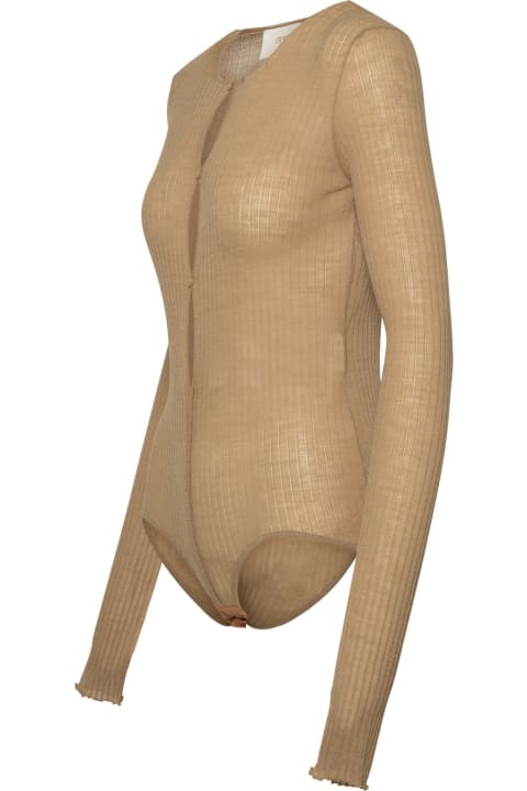 Underwear & Nightwear for Women SportMax 'dinar' Bodysuit In Beige Wool Blend Yarn