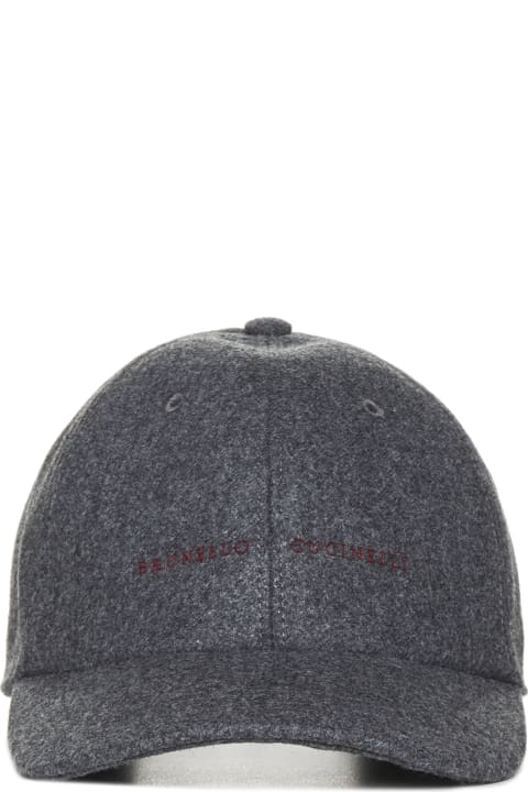 Hats for Men Brunello Cucinelli Logo Embroidered Curved Peak Baseball Cap