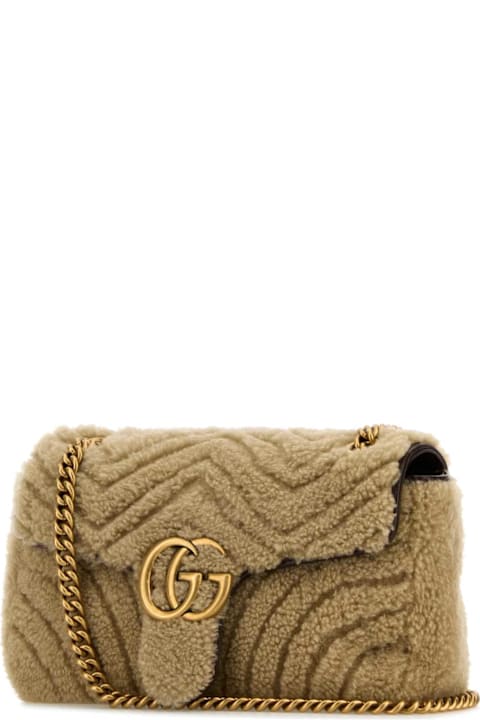 Gucci Bags for Women Gucci Beige Shearling Small Marmont Shoulder Bag