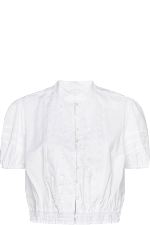 See by Chloé for Women See by Chloé Embroidered Petite Crop Top With Puff Sleeves