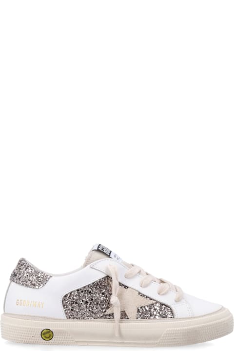 Homeware Golden Goose Golden Goose Kids May Leather And Glitter Sneakers