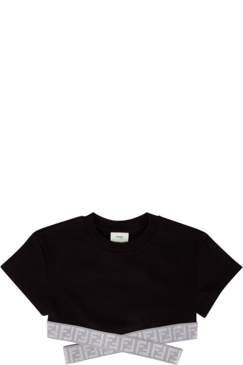 Fendi for Boys Fendi Cut-out Crewneck Cropped T-shirt