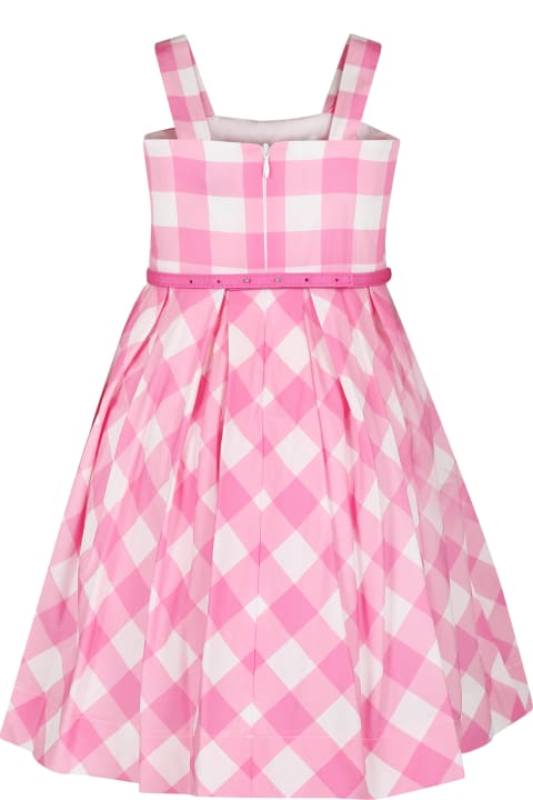 Monnalisa for Kids Monnalisa Pink Dress For Girl With Bow And Vichy Print
