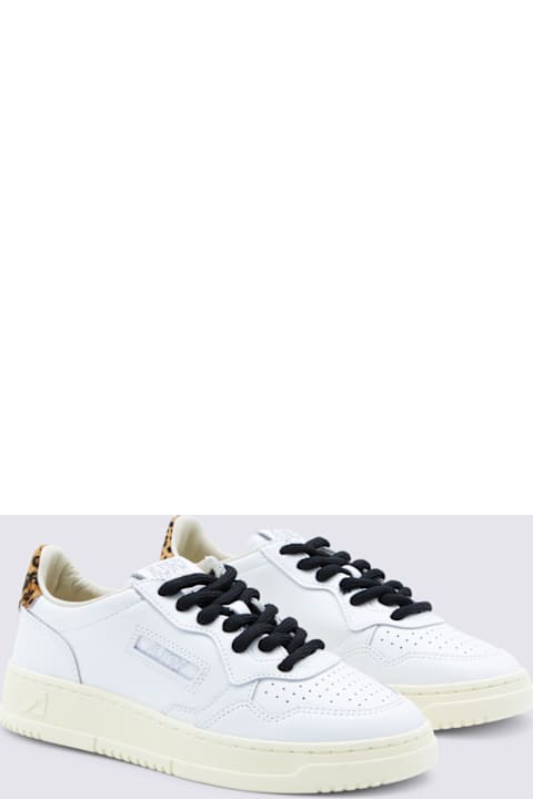 Autry White And Leopard Leather Medalist Low Sneakers