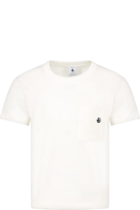 Fashion for Kids Petit Bateau Ivory T-shirt For Boy With Logo