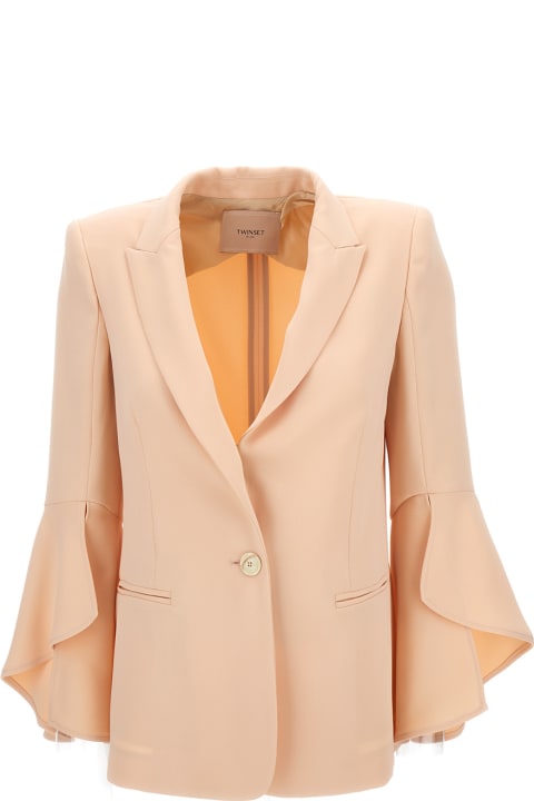 TwinSet Clothing for Women TwinSet Pink Blazer With Wide Sleeves In Technical Fabric Woman