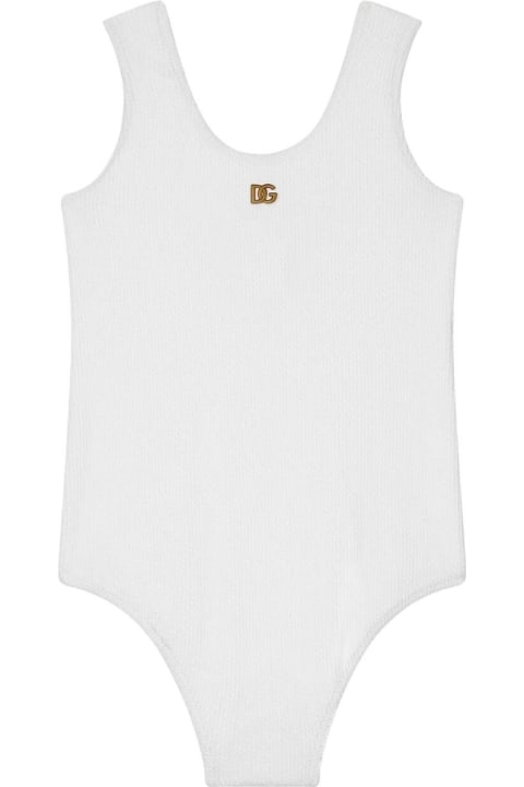 Swimwear for Girls Dolce & Gabbana White One Piece Swimwear With Metal Dg Logo