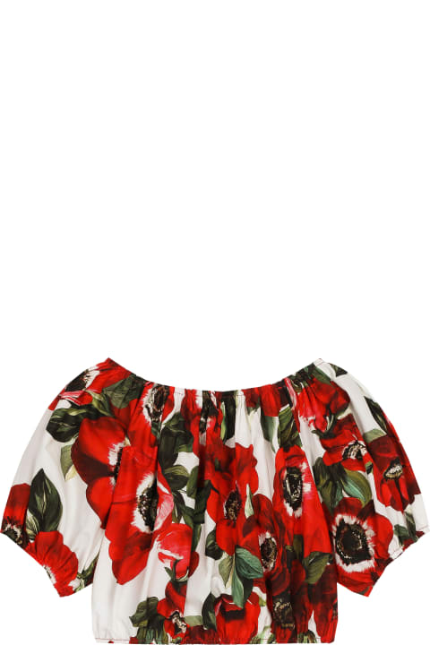 Topwear for Girls Dolce & Gabbana Anemone Flower Print Poplin Blouse