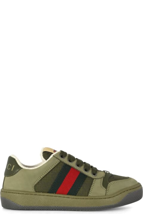 Homeware Gucci Green Screener Sneakers For Kids With Web Detail