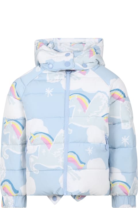 Stella McCartney Kids Stella McCartney Kids Light Blue Down Jacket For Girl With Unicorn