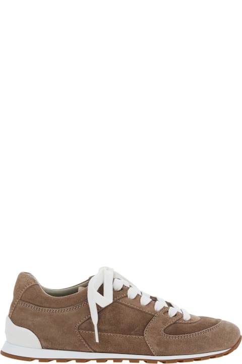 Brunello Cucinelli for Kids Brunello Cucinelli Brown Low Top Sneakers With Panelled Design In Suede Woman