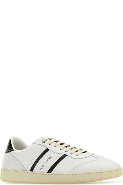 Ferragamo for Men Ferragamo White Leather And Suede Sneakers