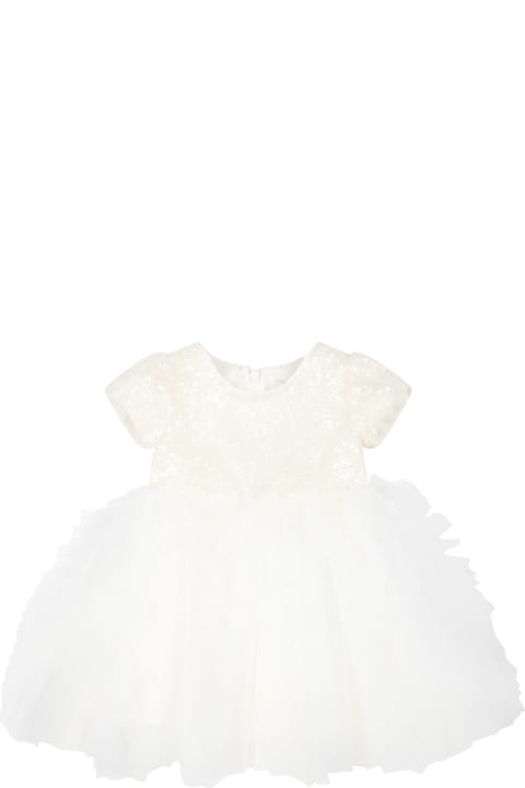 Monnalisa for Kids Monnalisa White Dress For Baby Girl With Sequins