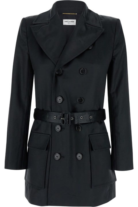 Saint Laurent Coats & Jackets for Women Saint Laurent Veste Satin Cinze Look2
