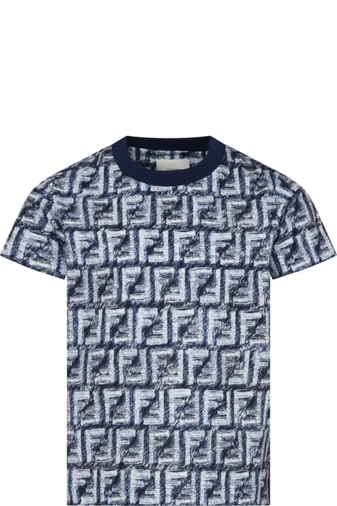 Fashion for Kids Fendi Blue T-shirt For Boy With Iconic Ff