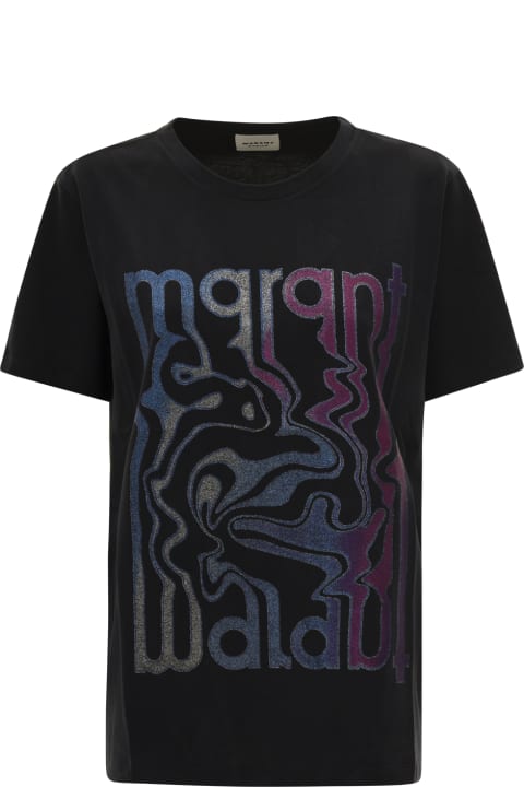 Topwear for Women Marant Étoile 'enna' Black T-shirt With Multicolor Print In Cotton Woman Isabel Marant Etoile