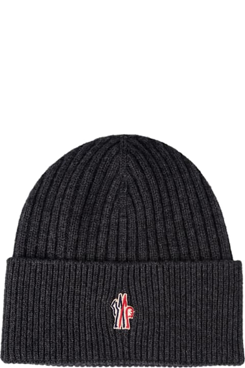 Moncler Grenoble Hats for Men Moncler Grenoble Anthracite Grey Cashmere Beanie With Logo