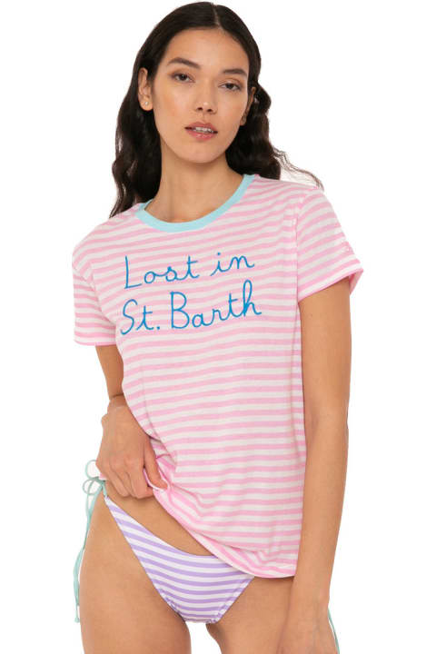 MC2 Saint Barth Underwear & Nightwear for Women MC2 Saint Barth Striped T-shirt With Lost In St. Barth Embroidery