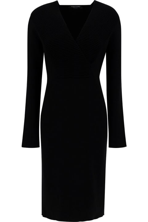 Tom Ford Dresses for Women Tom Ford Black Midi Dress With V Neckline In Wool Blend Woman
