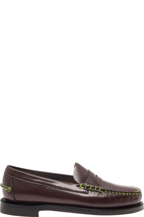 'sebago' Brown Loafers With Contrasting Stitching And Embossed Logo At The Back In Leather Woman