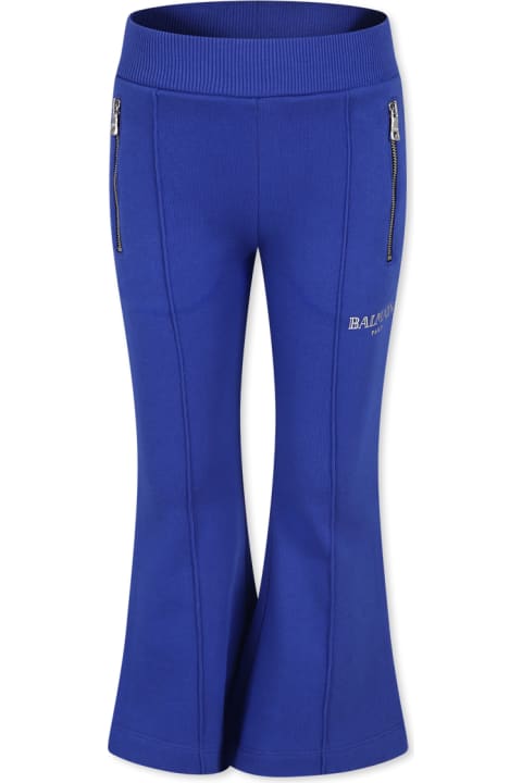 Balmain Bottoms for Women Balmain Light Blue Trousers For Girl With Logo