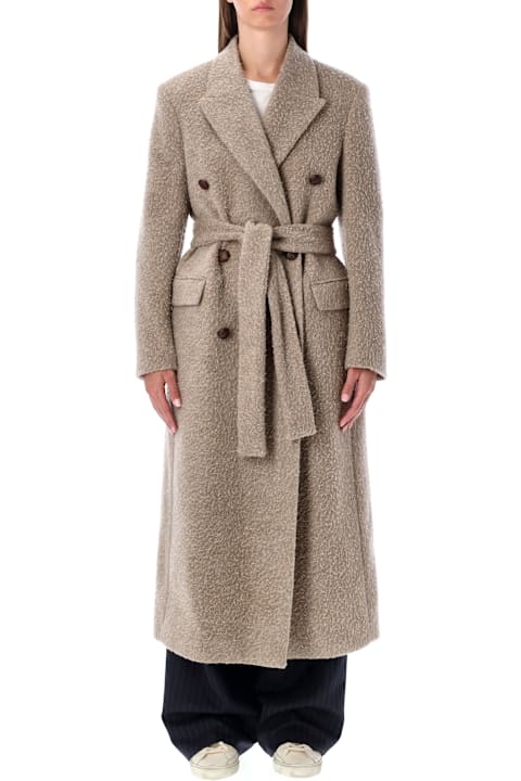 أدوات منزلية Golden Goose Long Double-breasted Greige Mixed Wool Coat