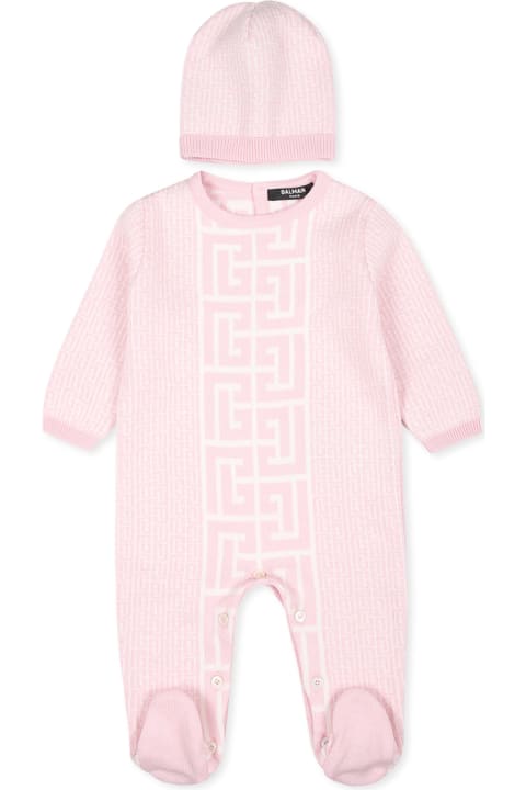 Balmain Bodysuits & Sets for Baby Girls Balmain Pink Babygrow Set For Baby Girl With Labyrinth