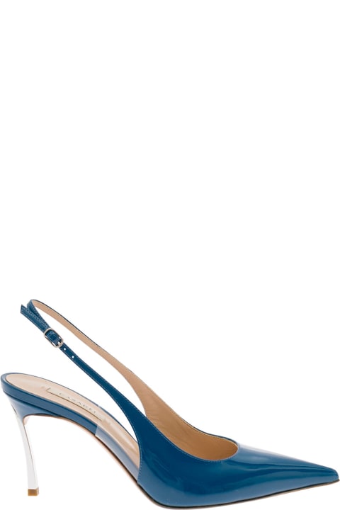 Casadei for Women Casadei Light Blue Slingback Pumps With Blade Heel In Patent Leather Woman