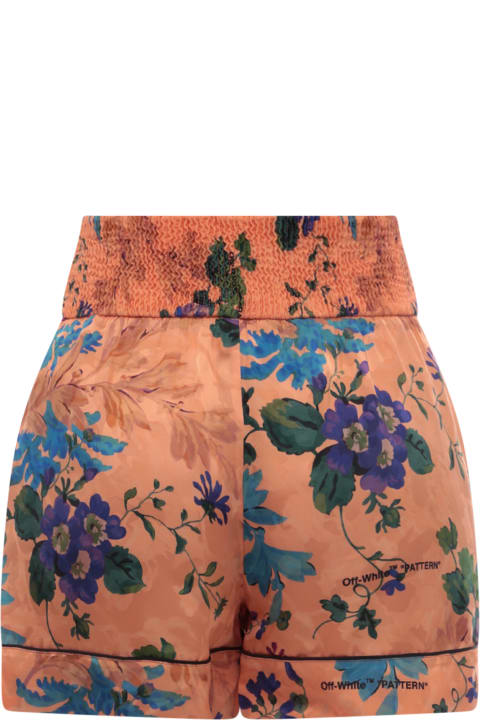 Off-White for Women Off-White Orange Camouflage Pajama Shorts With Floral Motif
