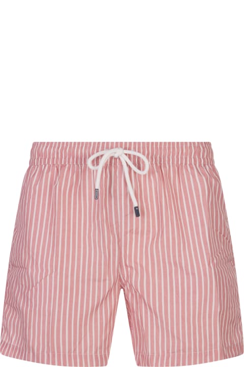 Swimwear for Men Fedeli Pink And White Striped Swim Shorts