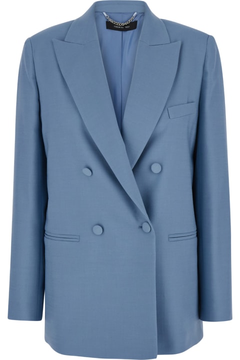 Federica Tosi Coats & Jackets for Women Federica Tosi Light Blue Double-breasted Blazer In Wool Blend Stretch Woman