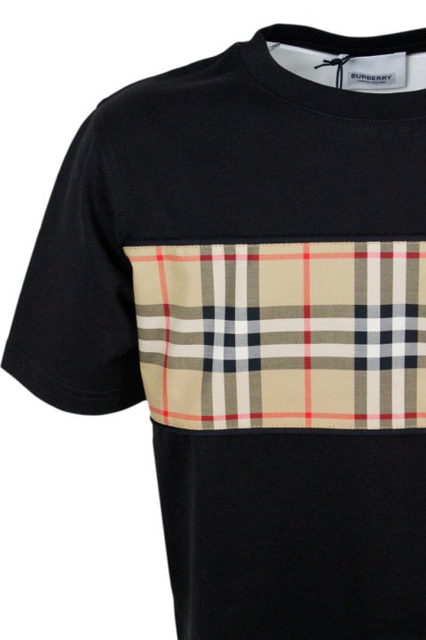 Burberry for Kids Burberry Crew Neck T-shirt In Cotton Jersey With Classic Check Pattern On The Front