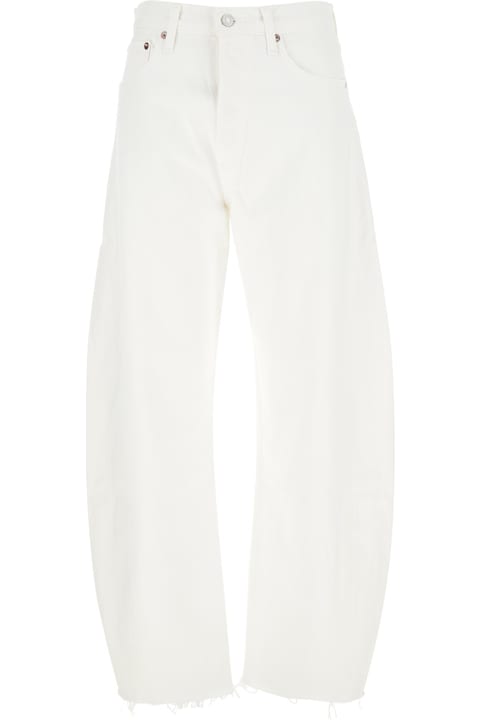 Homeware AGOLDE 'luna' White Jeans With Logo Patch On The Rear And Fringed Hem In Denim Woman