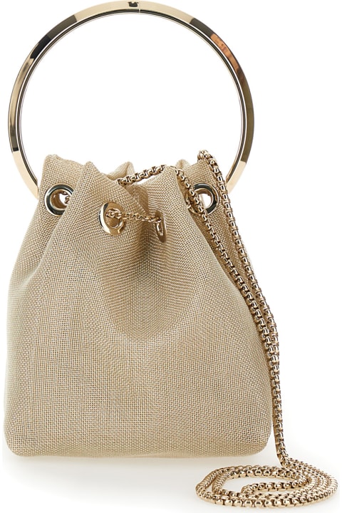 ウィメンズ バッグ Jimmy Choo 'bon Bon' Mini Gold-tone Handbag With Metal Bracelet Handle In Metallic Fabbric Woman