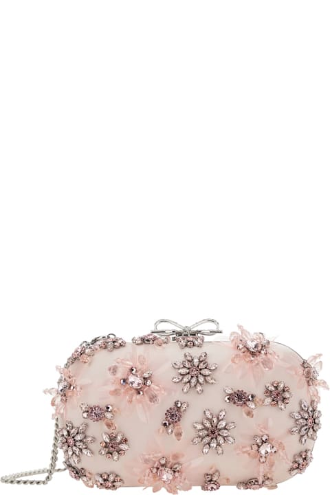 Homeware self-portrait Pink Clutch Bag With Floral Embellishment And Bow Detail In Tech Fabric And Metal Woman